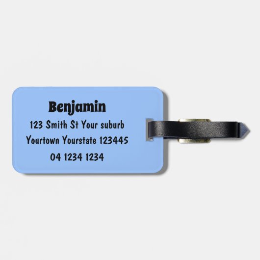 Grappig vethongerige groene visvisserij-cartoon bagagelabel (Achterkant horizontaal)