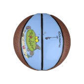 Grappig vethongerige groene visvisserij-cartoon basketbal (Verticaal)