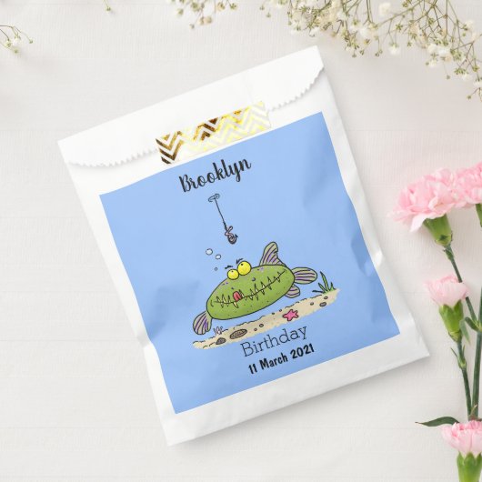 Grappig vethongerige groene visvisserij-cartoon bedankzakje (Gezegeld)