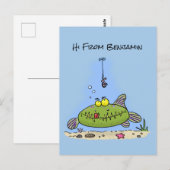 Grappig vethongerige groene visvisserij-cartoon briefkaart (Voorkant / Achterkant)