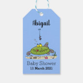 Grappig vethongerige groene visvisserij-cartoon cadeaulabel (Achterkant)