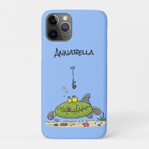 Grappig vethongerige groene visvisserij-cartoon Case-Mate iPhone case