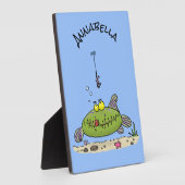 Grappig vethongerige groene visvisserij-cartoon fotoplaat (Zijkant)