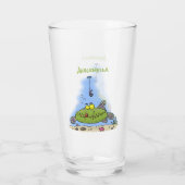 Grappig vethongerige groene visvisserij-cartoon glas (Achterkant)