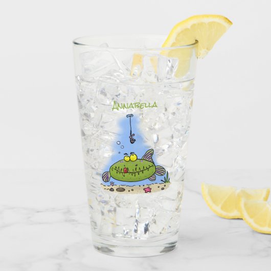 Grappig vethongerige groene visvisserij-cartoon glas (Achterkant ijs)