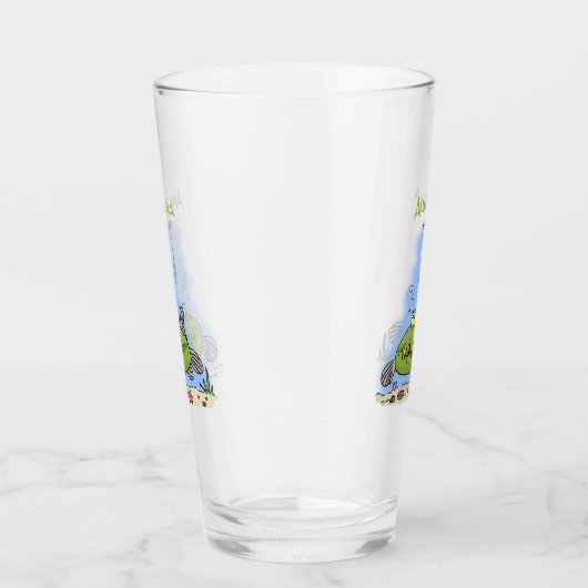 Grappig vethongerige groene visvisserij-cartoon glas (Rechts)