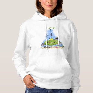 Grappig vethongerige groene visvisserij-cartoon hoodie