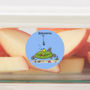 Grappig vethongerige groene visvisserij-cartoon labels