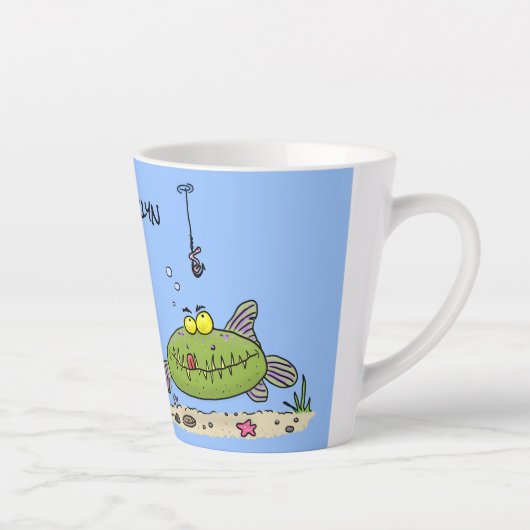 Grappig vethongerige groene visvisserij-cartoon latte mok (Rechts)