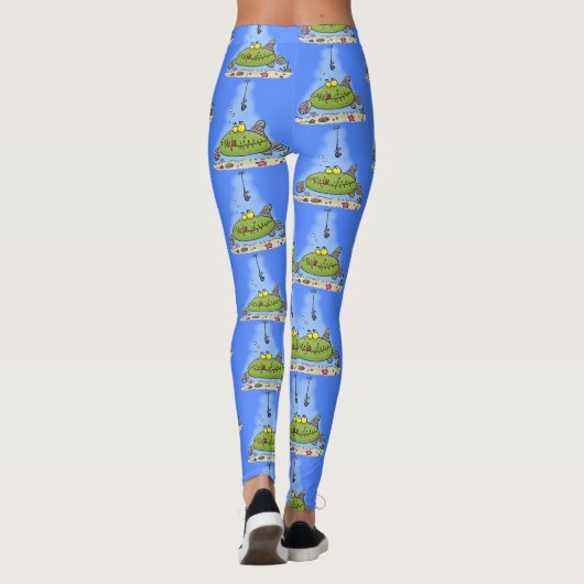 Grappig vethongerige groene visvisserij-cartoon leggings (Achterkant)
