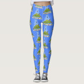 Grappig vethongerige groene visvisserij-cartoon leggings (Voorkant)