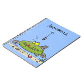 Grappig vethongerige groene visvisserij-cartoon notitieboek (Linkerzijde)