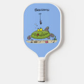 Grappig vethongerige groene visvisserij-cartoon pickleball paddle (Achterkant)