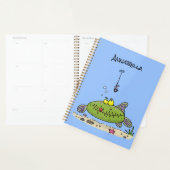 Grappig vethongerige groene visvisserij-cartoon planner (Display)