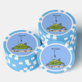 Grappig vethongerige groene visvisserij-cartoon poker chips (Opstapeling)