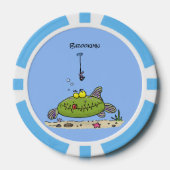 Grappig vethongerige groene visvisserij-cartoon poker chips (Voorkant)