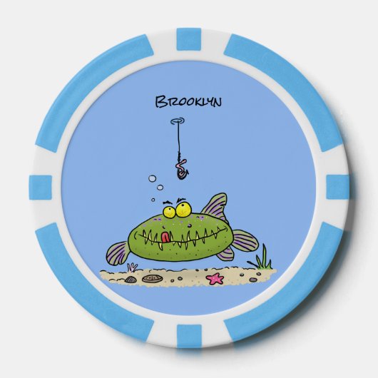 Grappig vethongerige groene visvisserij-cartoon poker chips (Voorkant)