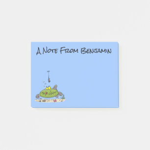Grappig vethongerige groene visvisserij-cartoon post-it® notes