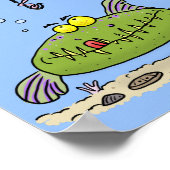 Grappig vethongerige groene visvisserij-cartoon poster (Hoek)