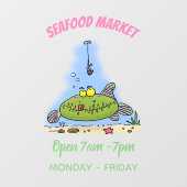 Grappig vethongerige groene visvisserij-cartoon raamsticker (Vel)