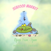 Grappig vethongerige groene visvisserij-cartoon raamsticker (Vel 3)