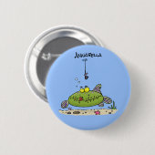 Grappig vethongerige groene visvisserij-cartoon ronde button 5,7 cm (Voorkant /achterkant)