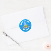 Grappig vethongerige groene visvisserij-cartoon ronde sticker (Envelop)