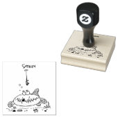 Grappig vethongerige groene visvisserij-cartoon rubberstempel (Gestempeld)