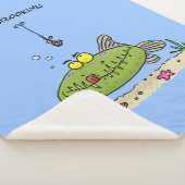 Grappig vethongerige groene visvisserij-cartoon sherpa deken (3/4)