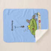 Grappig vethongerige groene visvisserij-cartoon sherpa deken (Voorkant (horizontaal))