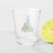 Grappig vethongerige groene visvisserij-cartoon shot glas (Achterkant)