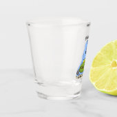Grappig vethongerige groene visvisserij-cartoon shot glas (Links)