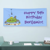 Grappig vethongerige groene visvisserij-cartoon spandoek (Beurs)