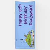 Grappig vethongerige groene visvisserij-cartoon spandoek (Verticaal)