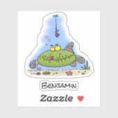 Grappig vethongerige groene visvisserij-cartoon sticker (Vel)