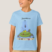 Grappig vethongerige groene visvisserij-cartoon t-shirt (Voorkant)