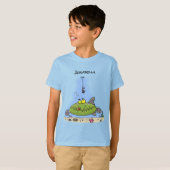 Grappig vethongerige groene visvisserij-cartoon t-shirt (Voorkant volledig)