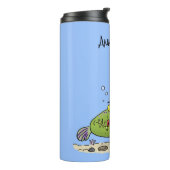 Grappig vethongerige groene visvisserij-cartoon thermosbeker (Gedraaid links)