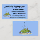 Grappig vethongerige groene visvisserij-cartoon visitekaartje (Voorkant / Achterkant)