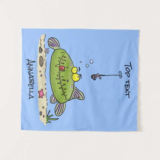 Grappig vethongerige groene visvisserij-cartoon wandkleed (Voorkant (horizontaal))