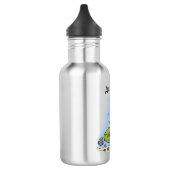 Grappig vethongerige groene visvisserij-cartoon waterfles  (Links)