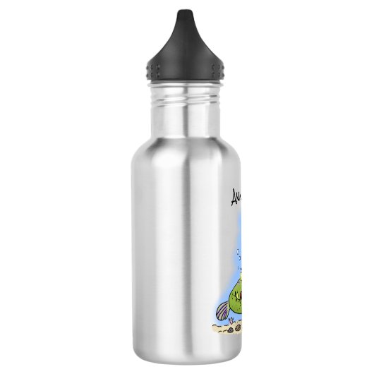 Grappig vethongerige groene visvisserij-cartoon waterfles  (Links)