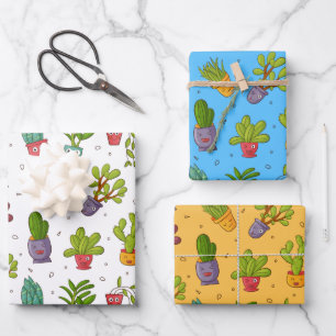 Grappig vetplant cactus inpakpapier set vel
