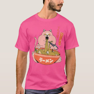 Grappig vette kat die Ramen Japans Kanji eet - maa T-shirt
