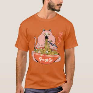 Grappig vette kat die Ramen Japans Kanji eet - maa T-shirt