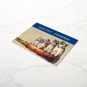 Grappig Victoriaans kerstkatten Folie Feestdagen Briefkaart