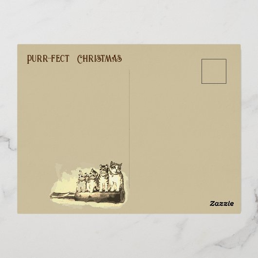 Grappig Victoriaans kerstkatten Folie Feestdagen Briefkaart (Achterkant)