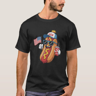 Grappig Vierde juli Hotdog Patriottische Vlag van T-shirt