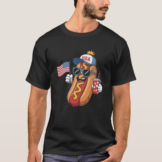 Grappig Vierde juli Hotdog Patriottische Vlag van  T-shirt (Voorkant)