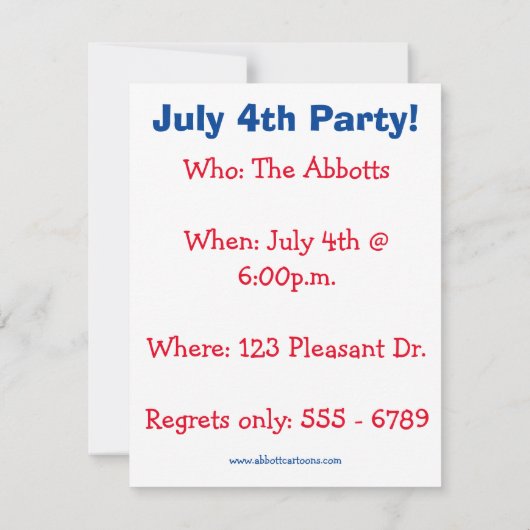 Grappig vierde uitnodiging van juli (Achterkant)